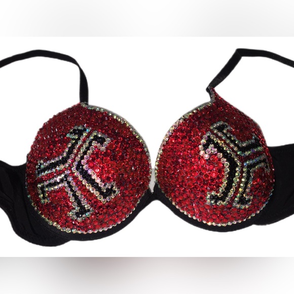 DefQon.1 Crystal Rhinestone Classic Red Sparkly Glam Bling Bra Top All Sizes New - Picture 4 of 11